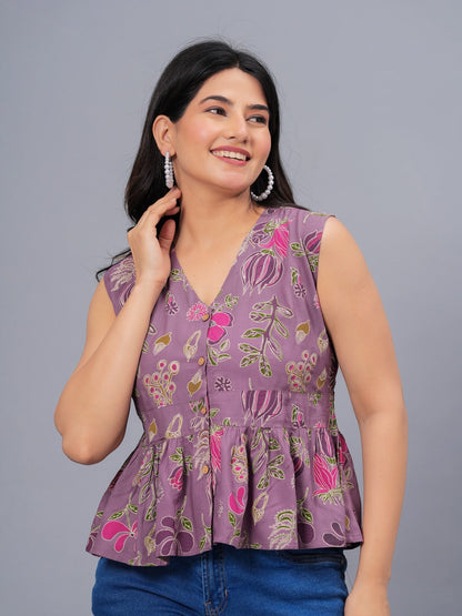 Floral Printed Rayon Peplum Top