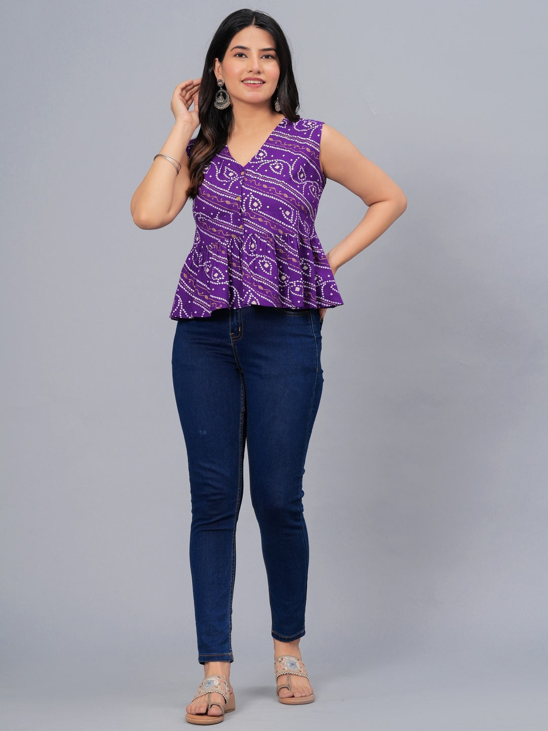 Bandhej Printed Rayon Peplum Top (Pre-Order)