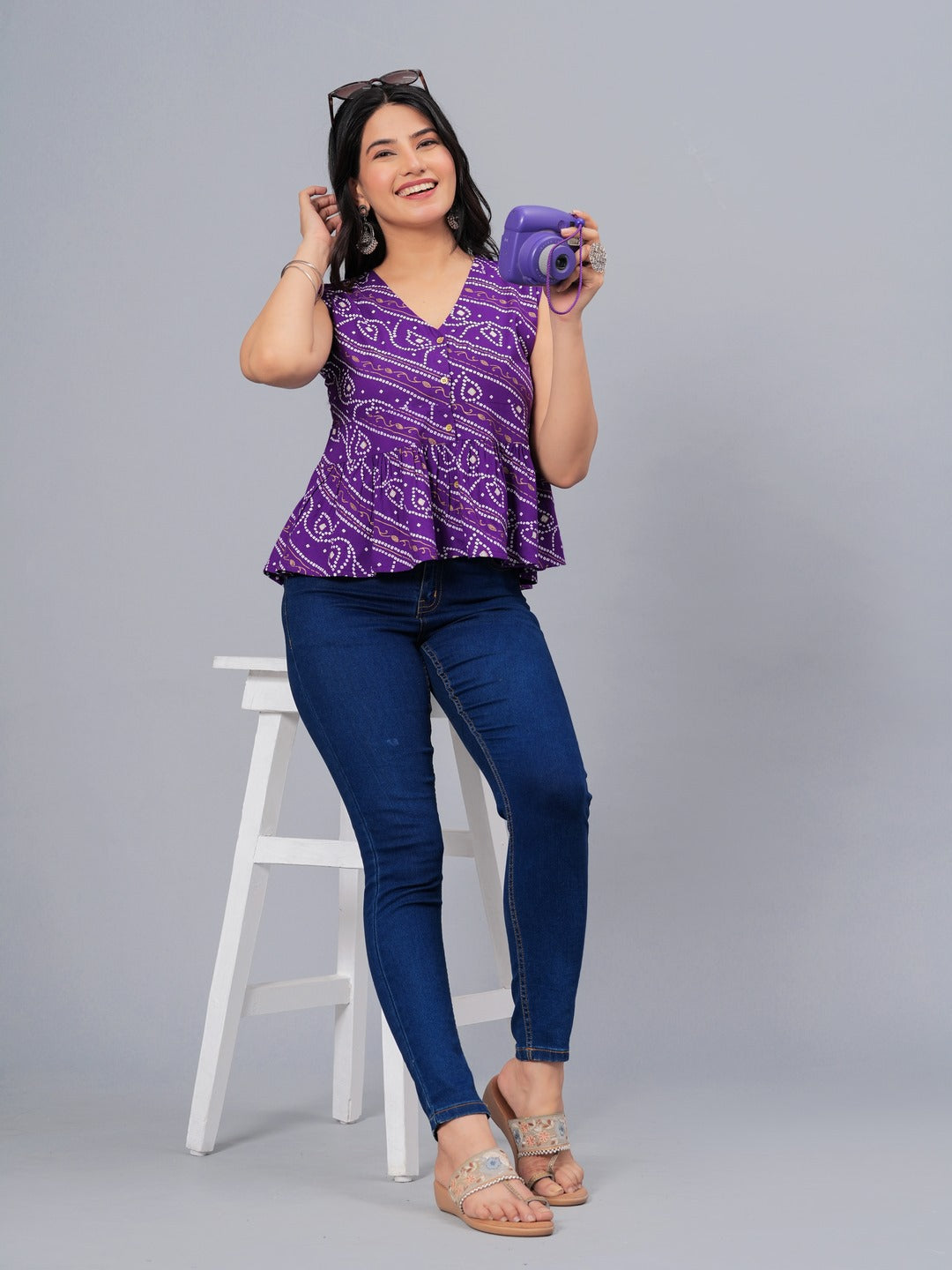 Bandhej Printed Rayon Peplum Top (Pre-Order)