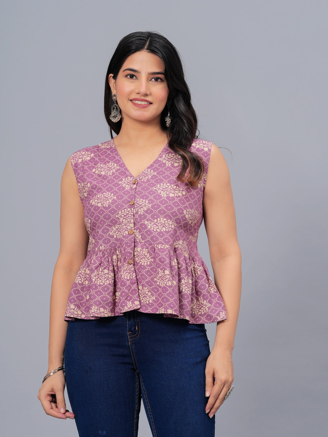 Bandhej Printed Rayon Peplum Top (Pre-Order)