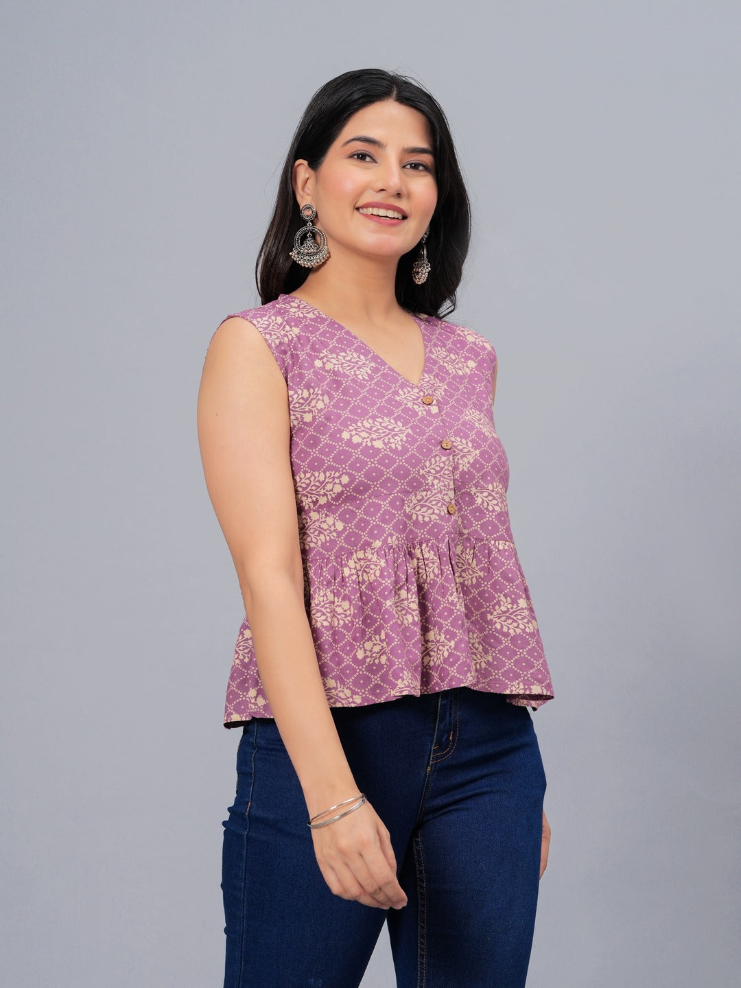 Bandhej Printed Rayon Peplum Top (Pre-Order)