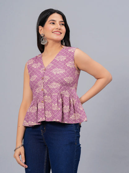 Bandhej Printed Rayon Peplum Top (Pre-Order)