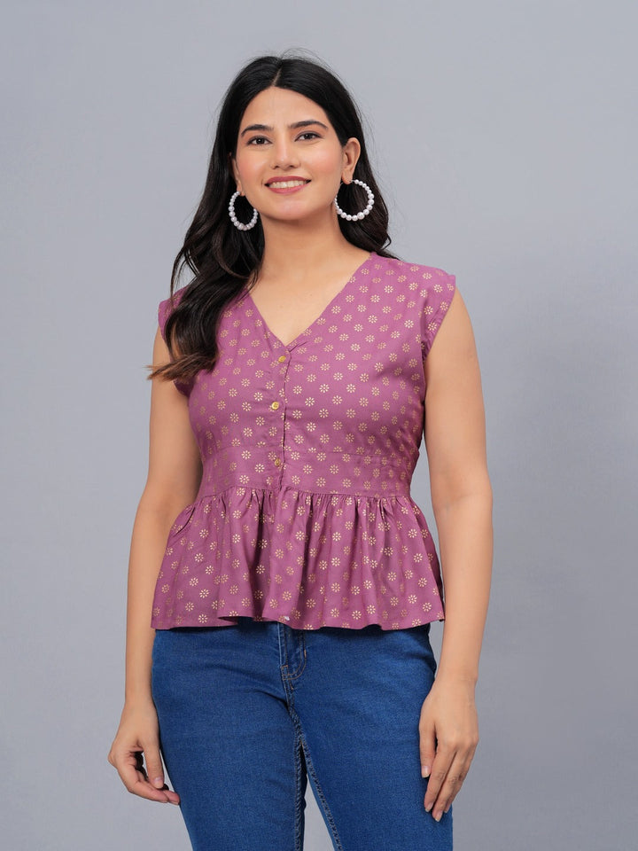 Gold &amp; Khari Printed Rayon Peplum Top