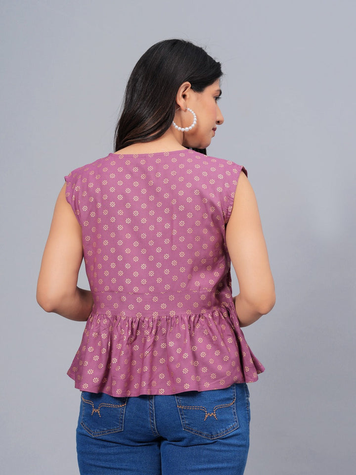 Gold &amp; Khari Printed Rayon Peplum Top