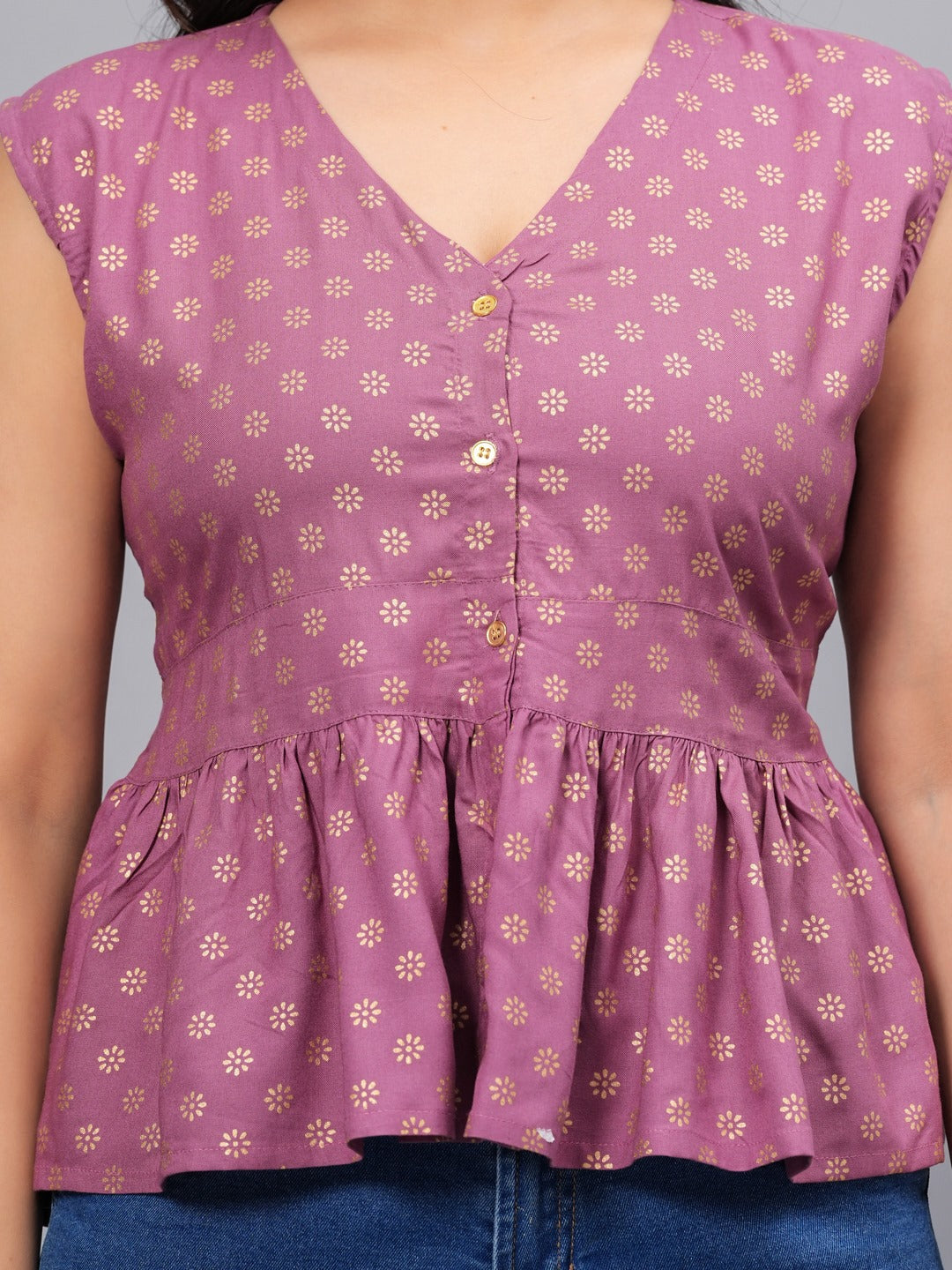 Gold &amp; Khari Printed Rayon Peplum Top