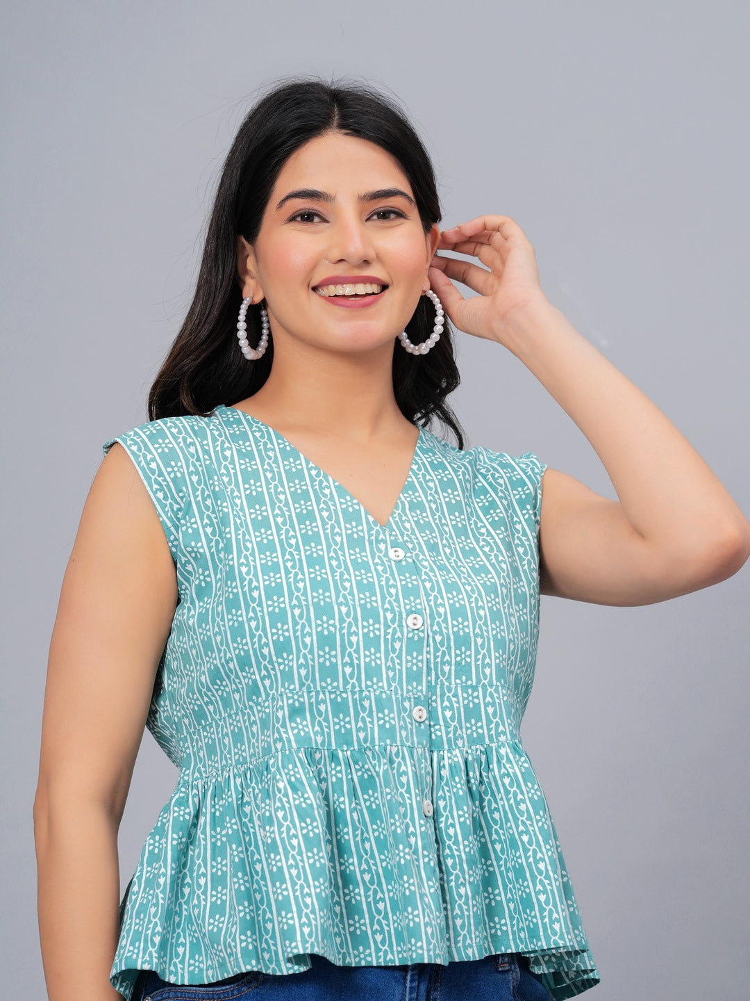 Floral Printed Rayon Peplum Top (Pre-Order)