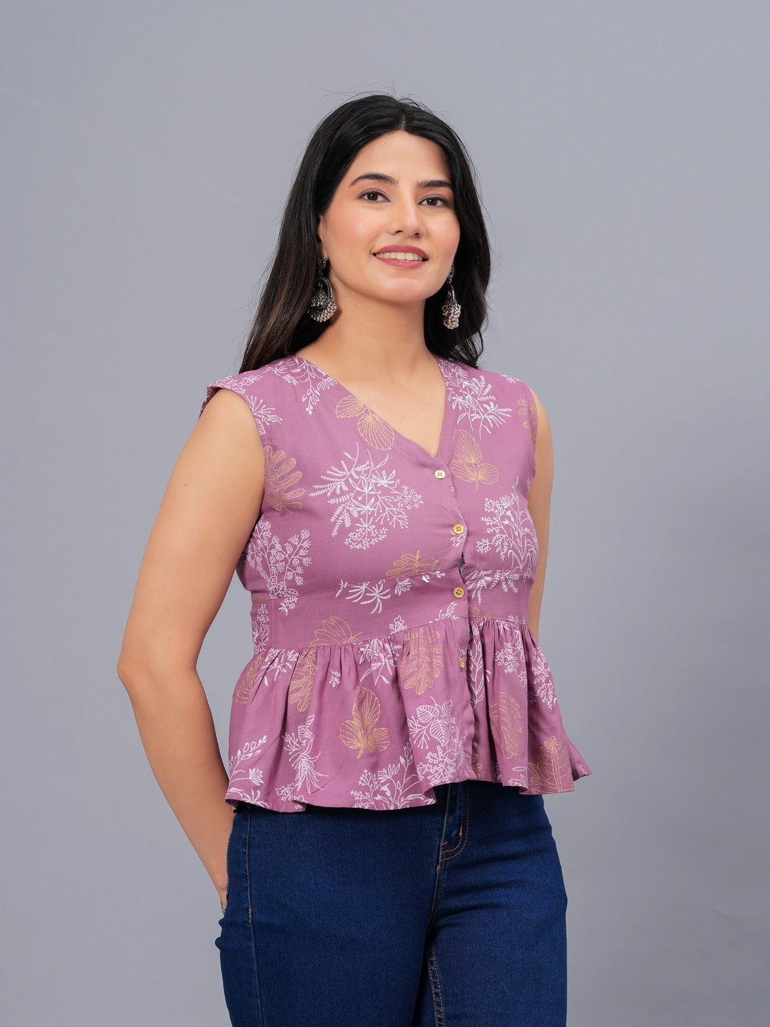 Floral Printed Rayon Peplum Top (Pre-Order)