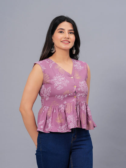 Floral Printed Rayon Peplum Top (Pre-Order)