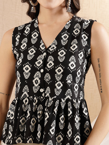 Ikat Printed Rayon Peplum Top (Pre-Order)