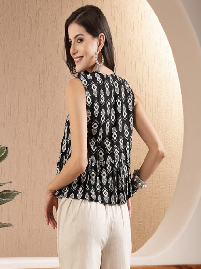 Ikat Printed Rayon Peplum Top (Pre-Order)