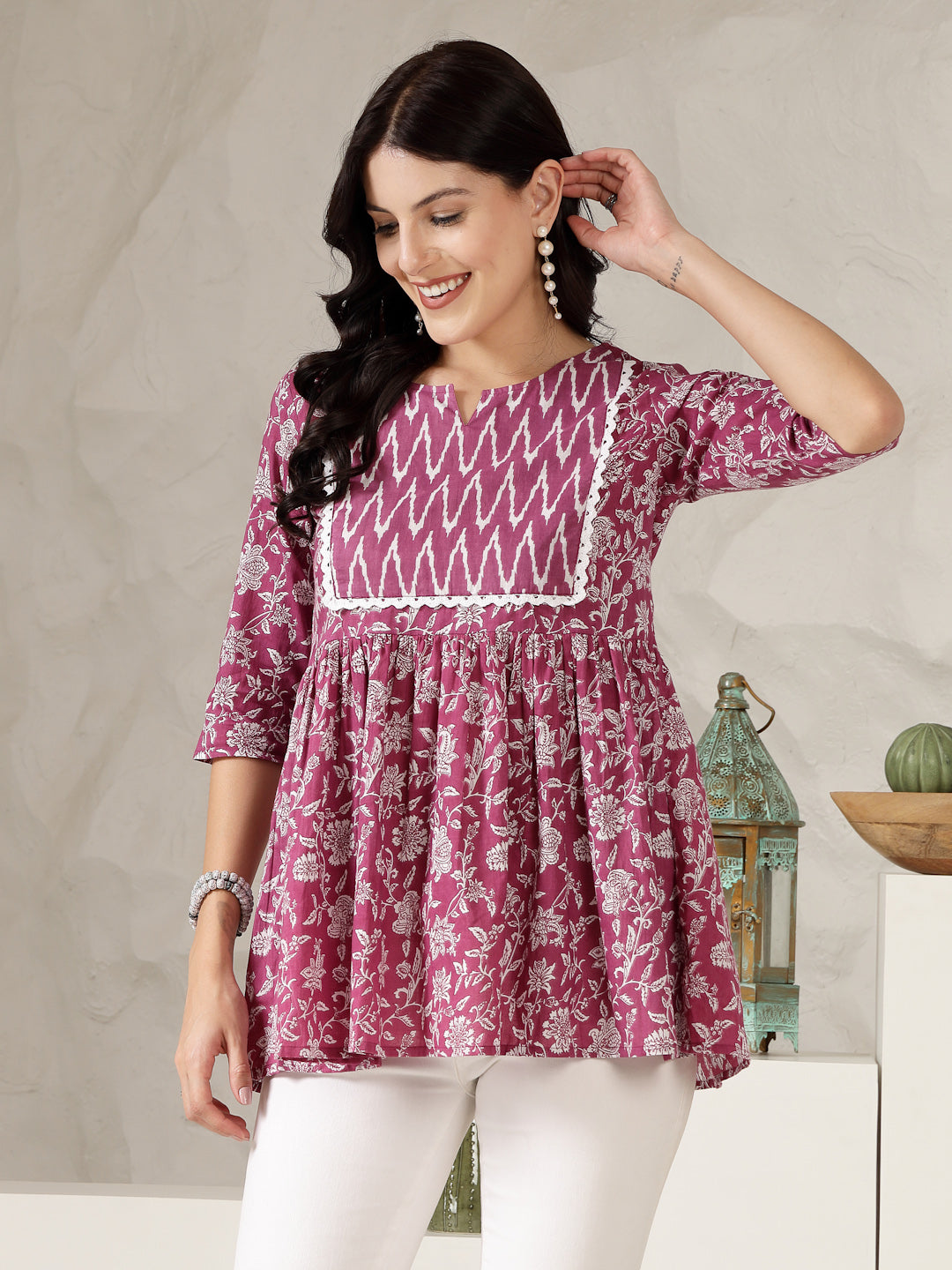 Floral Printed Cotton Peplum Top