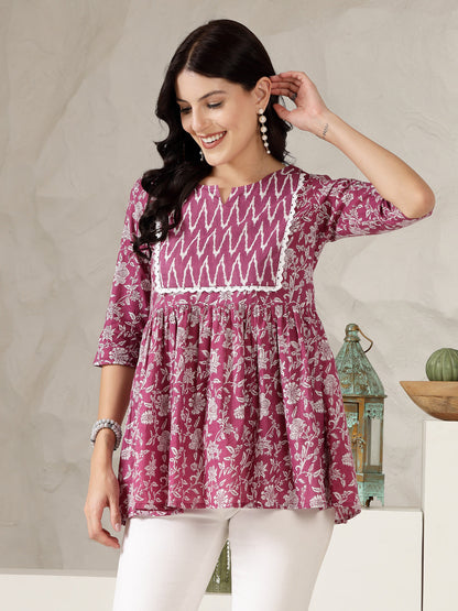 Floral Printed Cotton Peplum Top (Pre-Order)