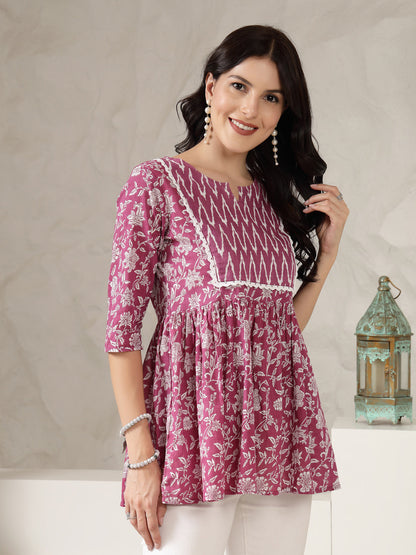 Floral Printed Cotton Peplum Top