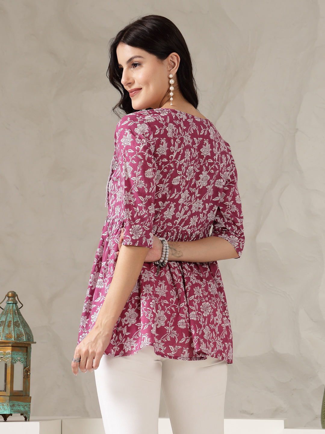 Floral Printed Cotton Peplum Top (Pre-Order)