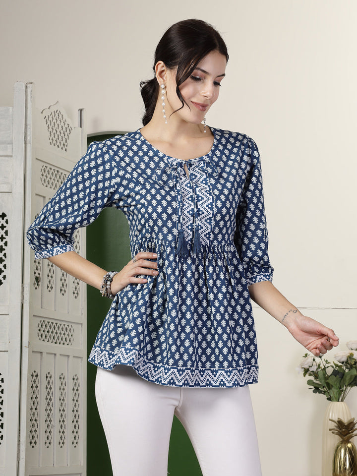 Geometric Printed Rayon Peplum Top