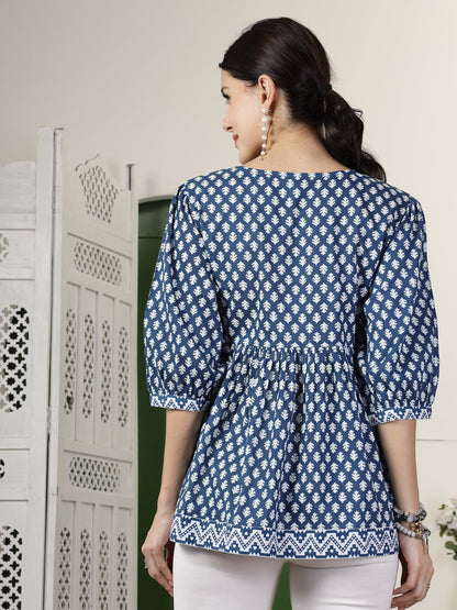 Geometric Printed Rayon Peplum Top