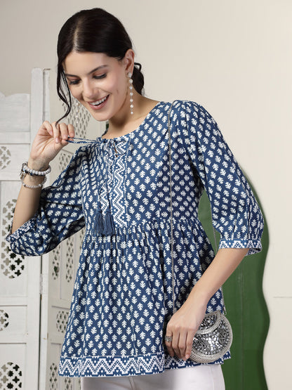 Geometric Printed Rayon Peplum Top (Pre-Order)