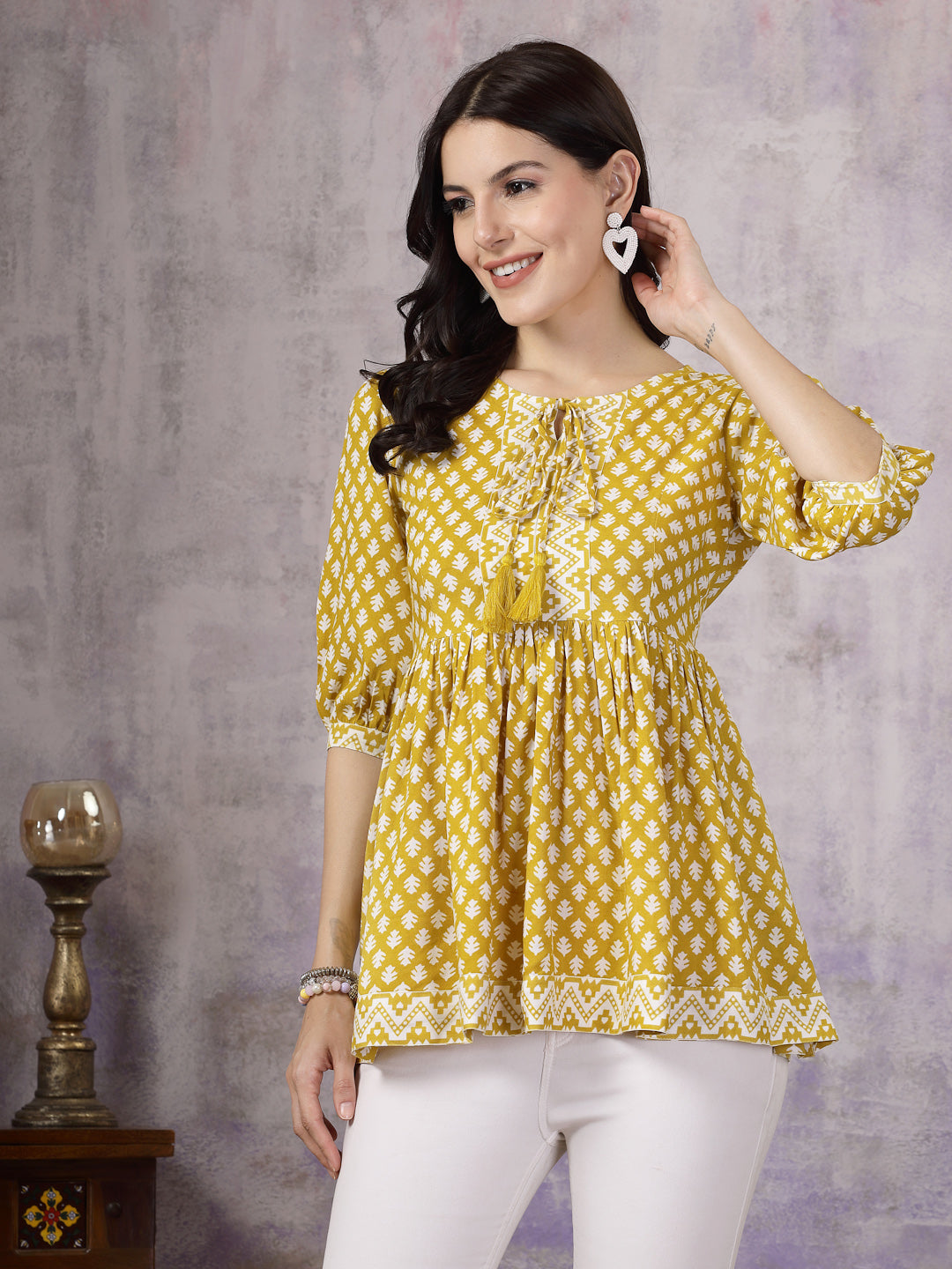 Geometric Printed Rayon Peplum Top (Pre-Order)