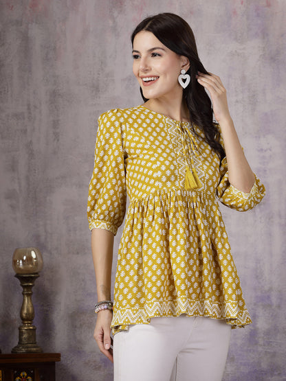 Geometric Printed Rayon Peplum Top