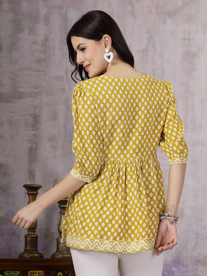 Geometric Printed Rayon Peplum Top