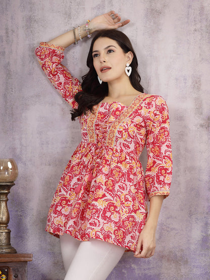 Floral Printed Cotton Peplum Top (Pre-Order)