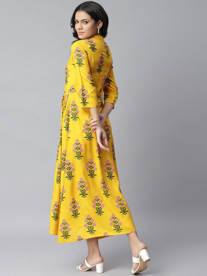 Floral Print Rayon A-Line Kurta (Yellow) (Pre-Order)