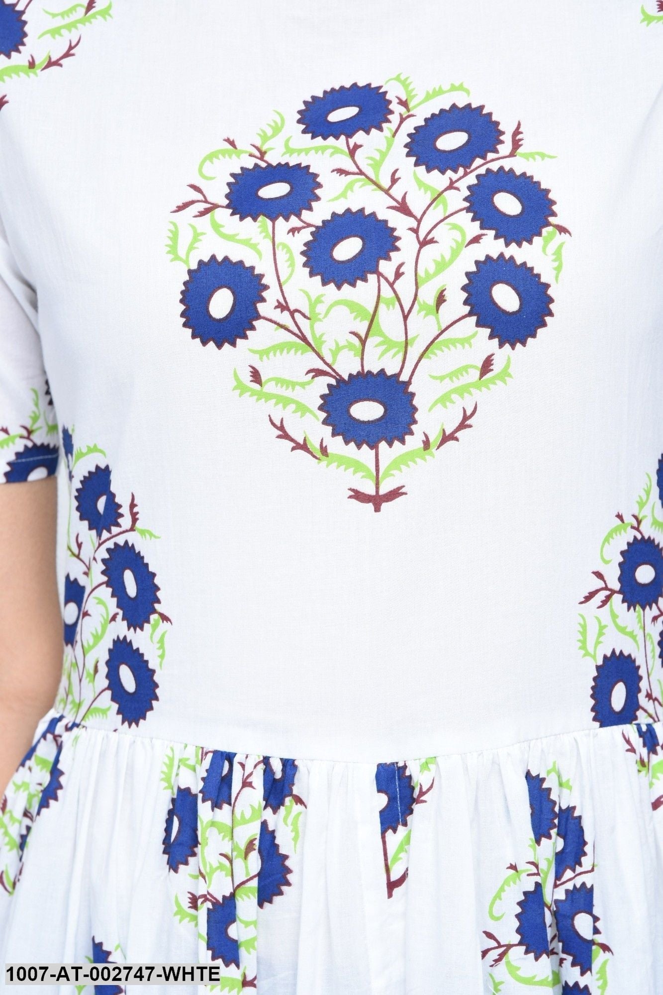 Floral Print Cotton Front Slit Kurta (White) (Pre-Order)