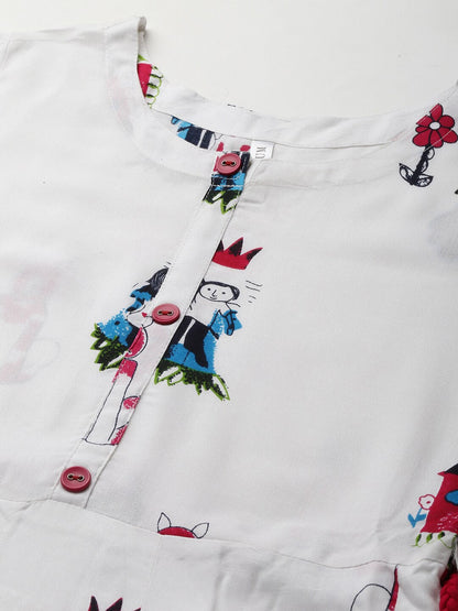 Animal Print Rayon Pleated Kurta (White) (Pre-Order)