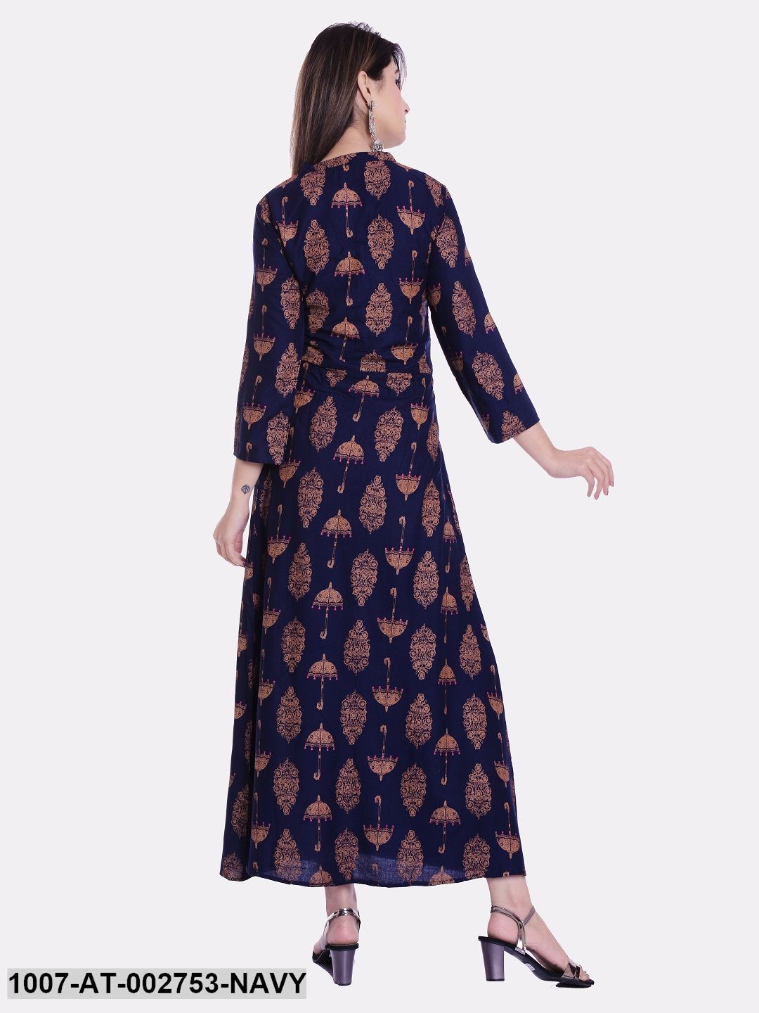 Printed Rayon A-Line Kurta (Navy Blue) (Pre-Order)
