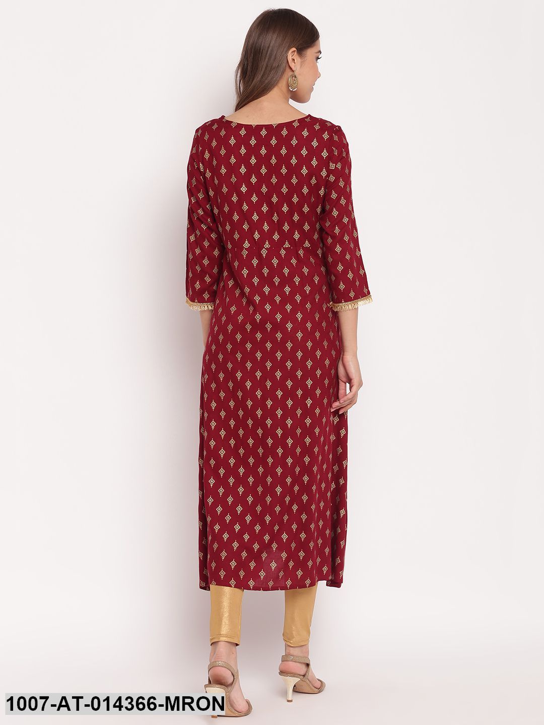 Gold Print Rayon A-Line Kurta (Maroon) (Pre-Order)
