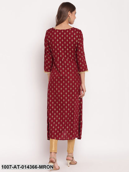 Gold Print Rayon A-Line Kurta (Maroon) (Pre-Order)
