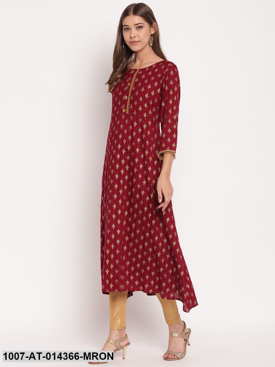 Gold Print Rayon A-Line Kurta (Maroon) (Pre-Order)