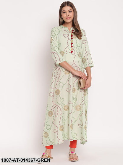 Printed Rayon A-Line Kurta (Pastel Green) (Pre-Order)