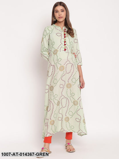 Printed Rayon A-Line Kurta (Pastel Green) (Pre-Order)