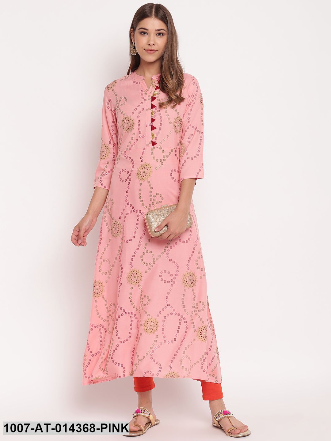 Printed Rayon A-Line Kurta (Pastel Pink) (Pre-Order)