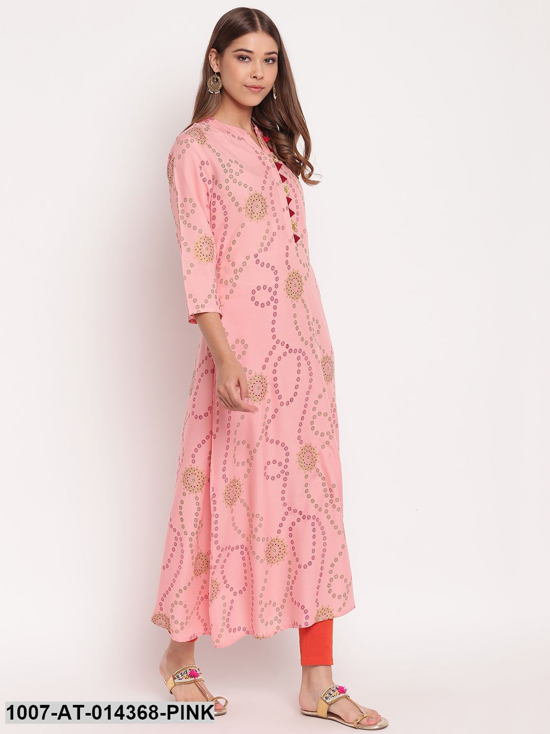 Printed Rayon A-Line Kurta (Pastel Pink) (Pre-Order)