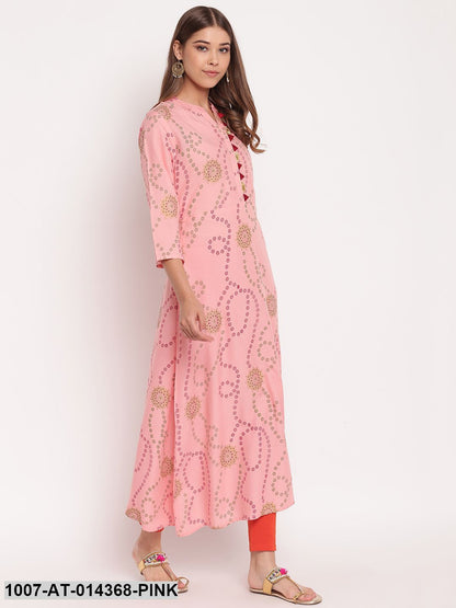 Printed Rayon A-Line Kurta (Pastel Pink) (Pre-Order)