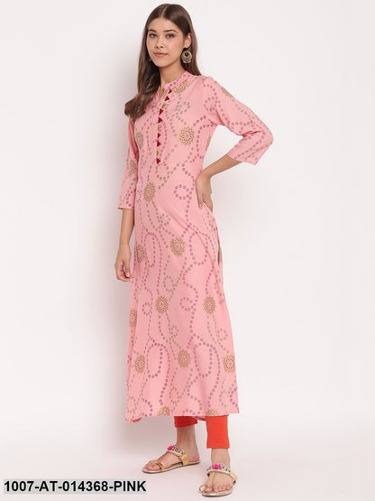 Printed Rayon A-Line Kurta (Pastel Pink) (Pre-Order)