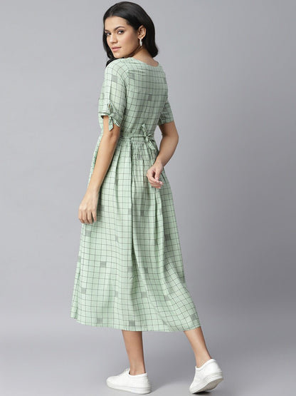 Checkered Rayon Flared Dress Kurta (Pastel Green) (Pre-Order)