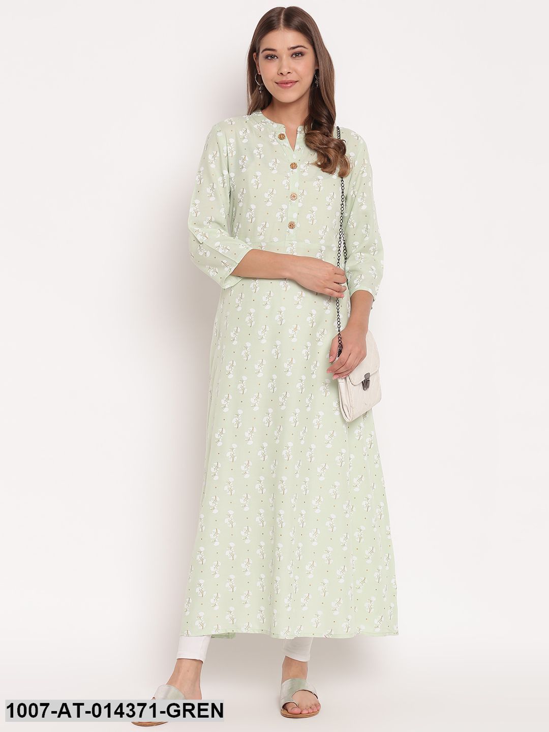Floral Print Rayon A-Line Kurta (Pastel Green) (Pre-Order)