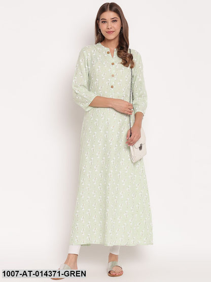 Floral Print Rayon A-Line Kurta (Pastel Green) (Pre-Order)