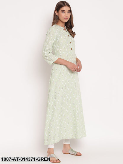 Floral Print Rayon A-Line Kurta (Pastel Green) (Pre-Order)