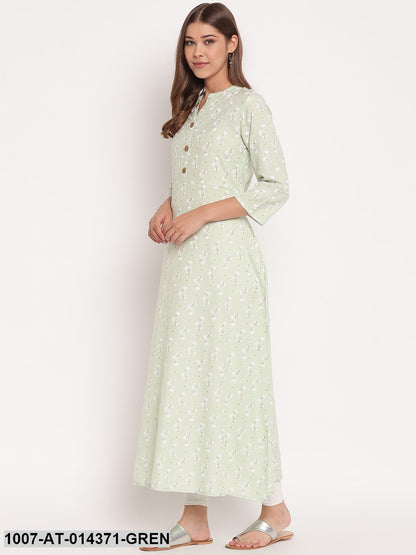 Floral Print Rayon A-Line Kurta (Pastel Green) (Pre-Order)