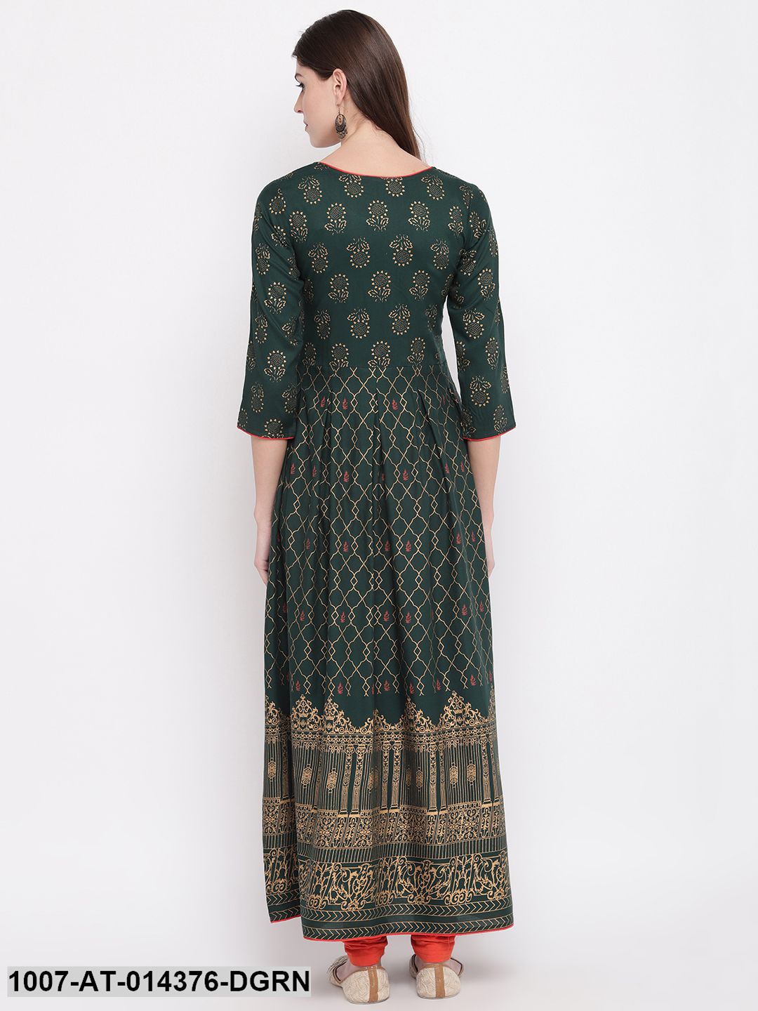 Gold Printed Rayon Flared Kurta (Dark Green) (Pre-Order)
