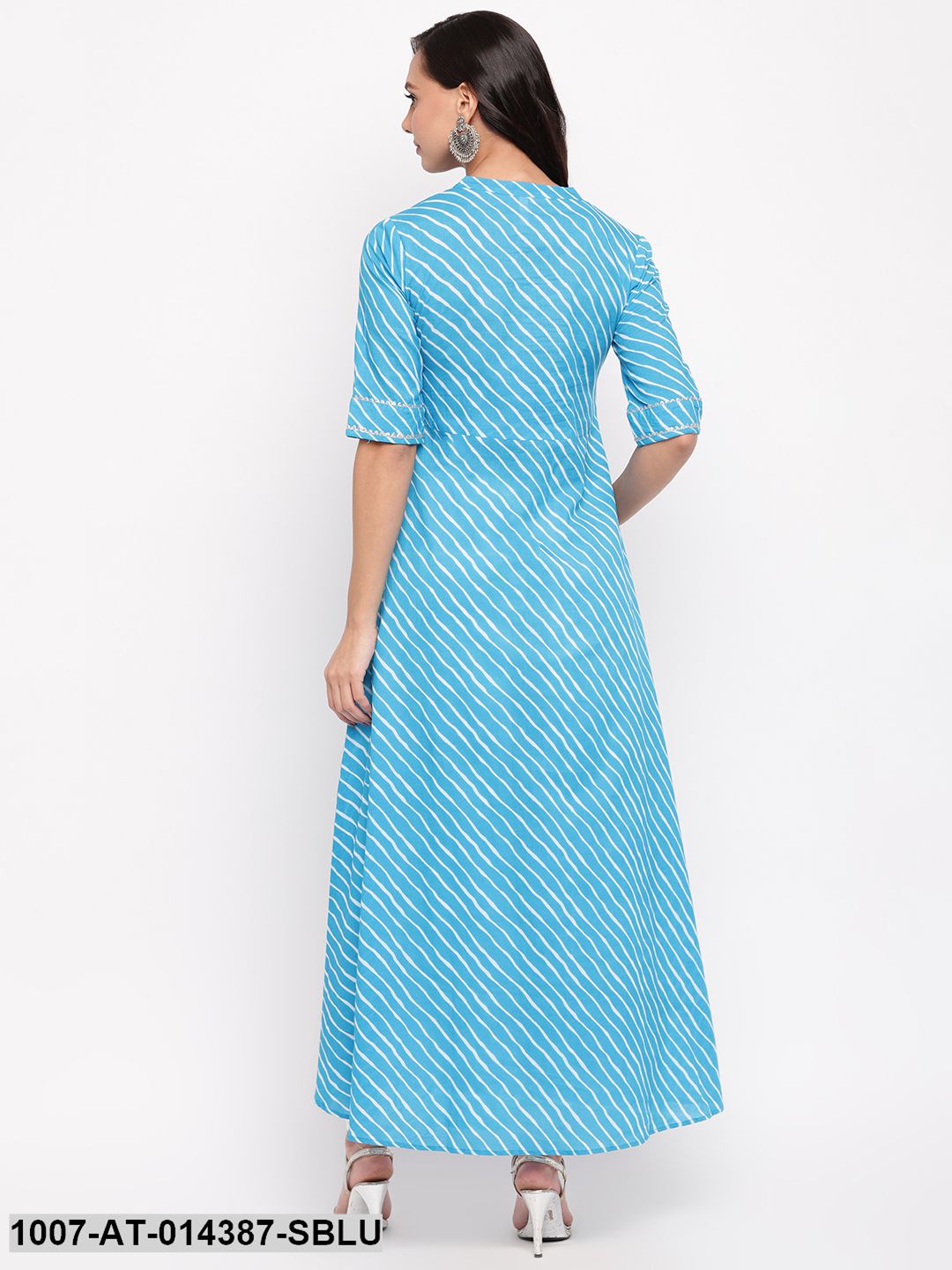 Leheriya Print Cotton High-Low Kurta (Sky Blue) (Pre-Order)