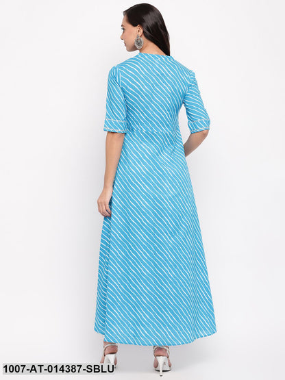 Leheriya Print Cotton High-Low Kurta (Sky Blue) (Pre-Order)