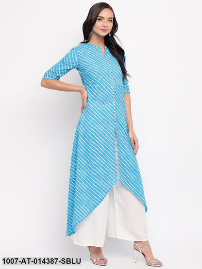 Leheriya Print Cotton High-Low Kurta (Sky Blue) (Pre-Order)