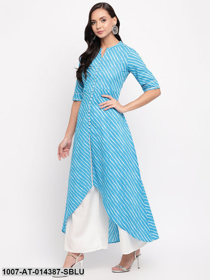 Leheriya Print Cotton High-Low Kurta (Sky Blue) (Pre-Order)