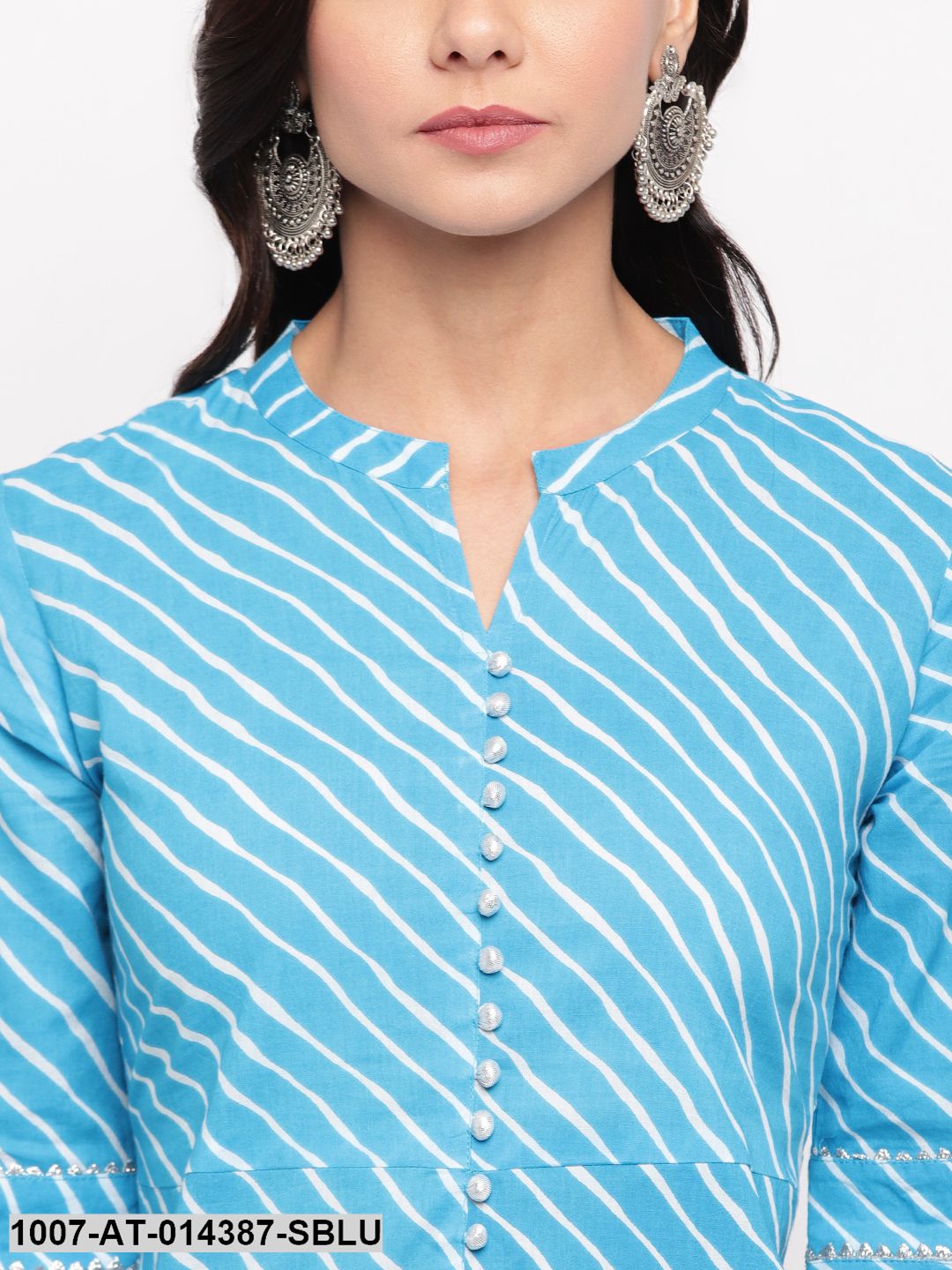 Leheriya Print Cotton High-Low Kurta (Sky Blue) (Pre-Order)