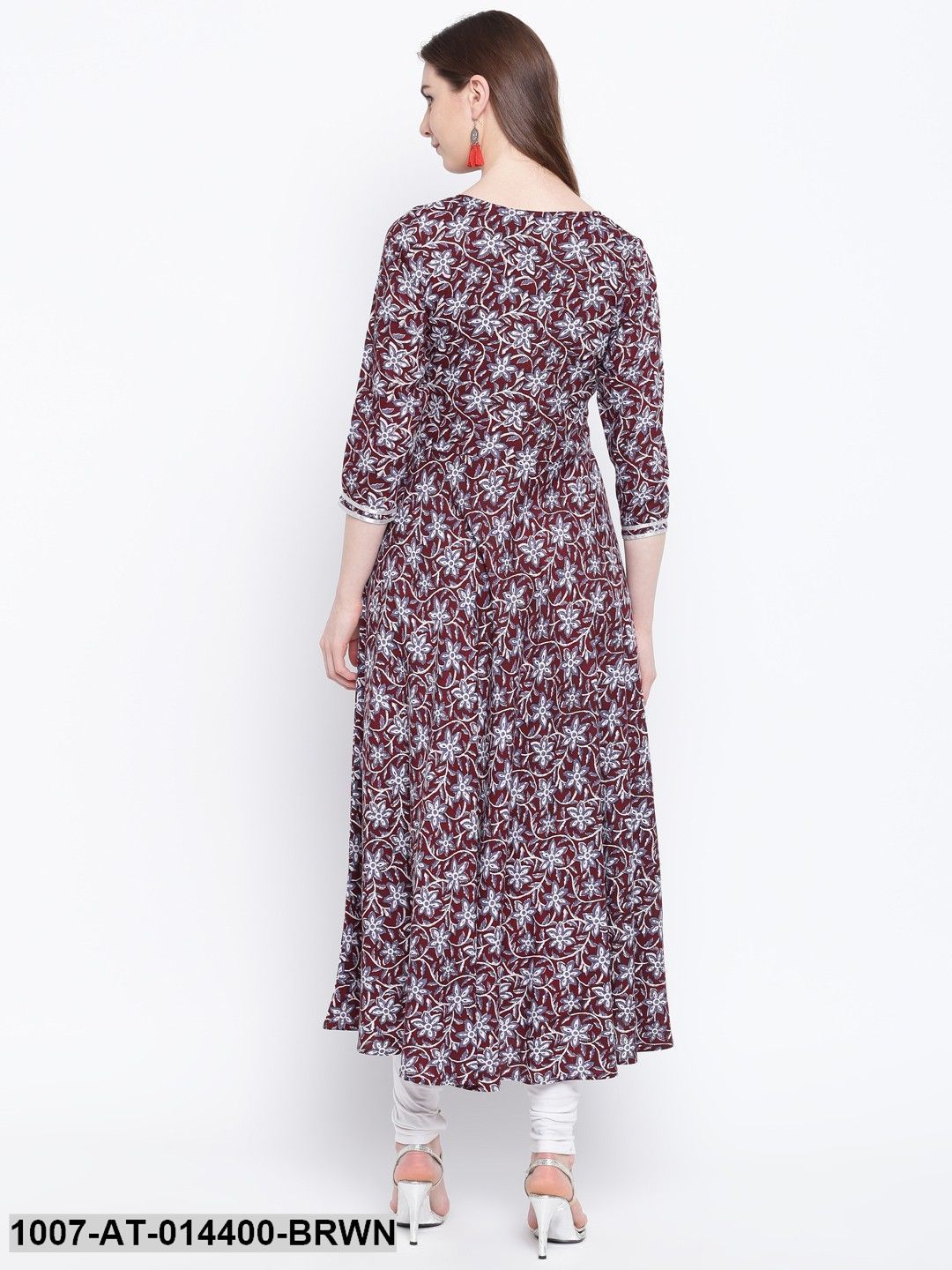 Kalamkari Print Rayon Flared Kurta (Brown) (Pre-Order)